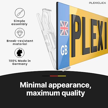 PLEXICLICK® ORIGINAL Number Plate Holder for Cars - Frameless Invisible - Blac